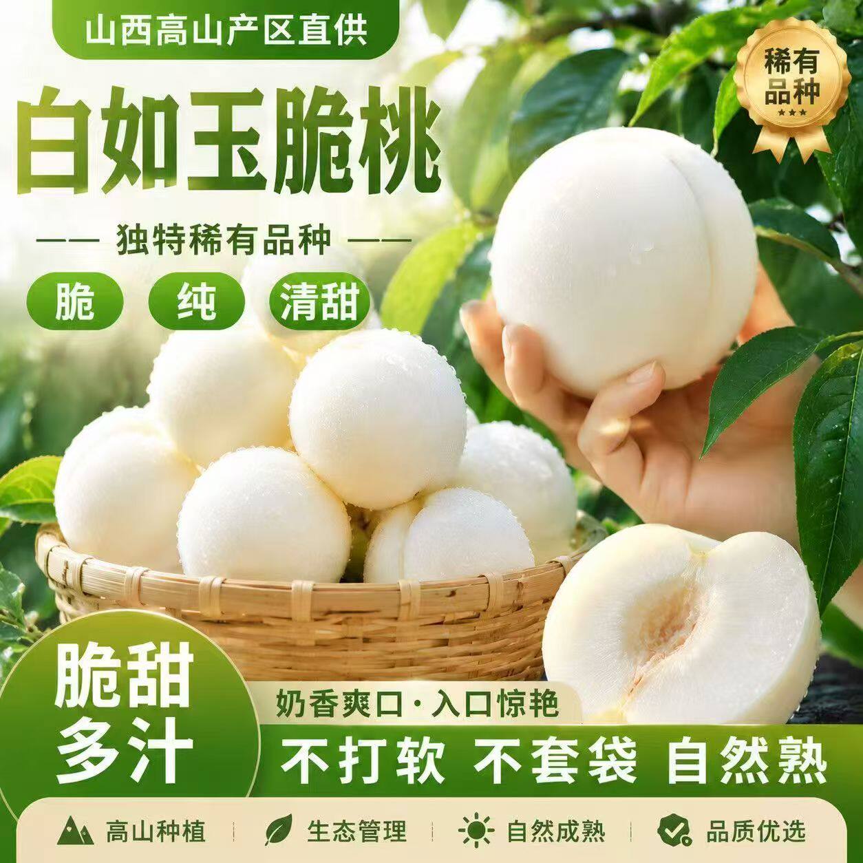 26年奶油大白桃应季新鲜水果脆甜桃子水蜜桃白如玉毛桃5斤包邮