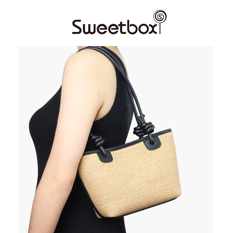 小众草编腋下包法式浪漫托特包