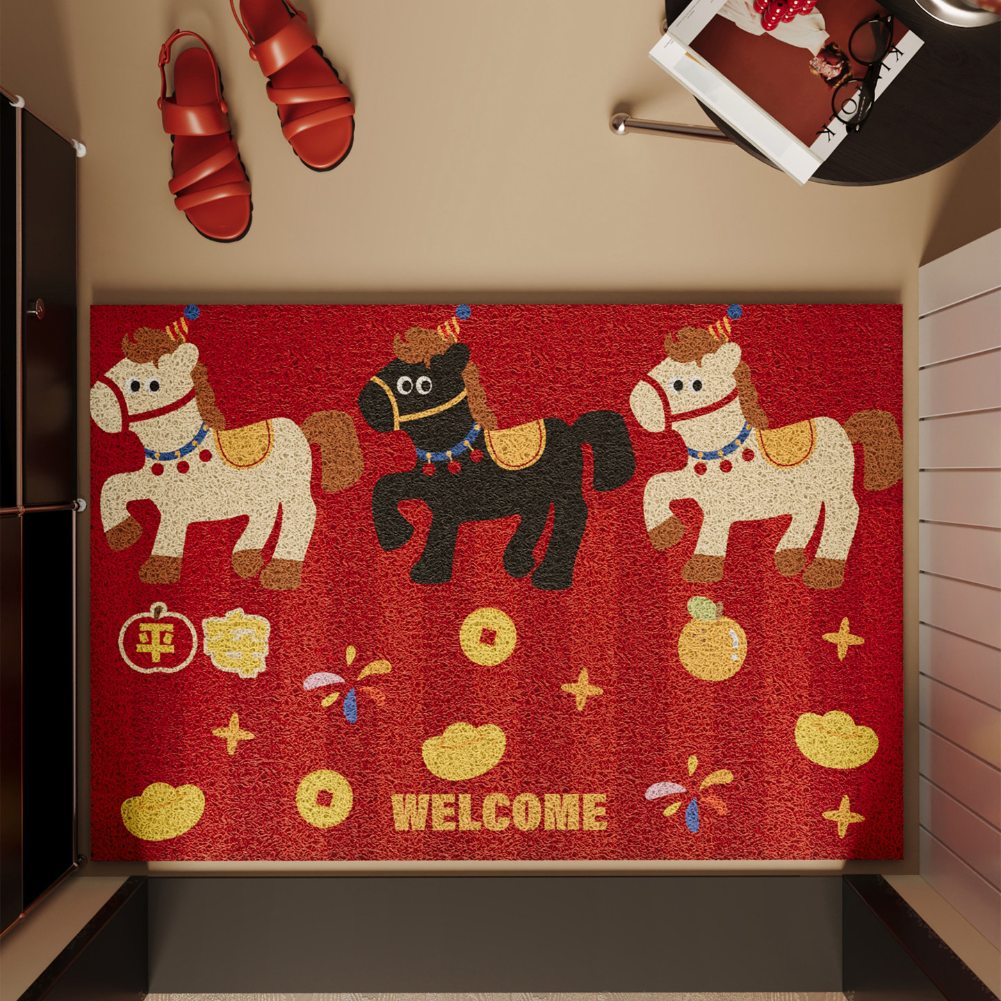 玄关大门进门脚垫红色丝圈入户门地垫耐磨除尘免洗耐脏可裁剪地毯,居家布艺,入户地垫,淘宝优惠券,粉丝福利购,淘宝优惠卷