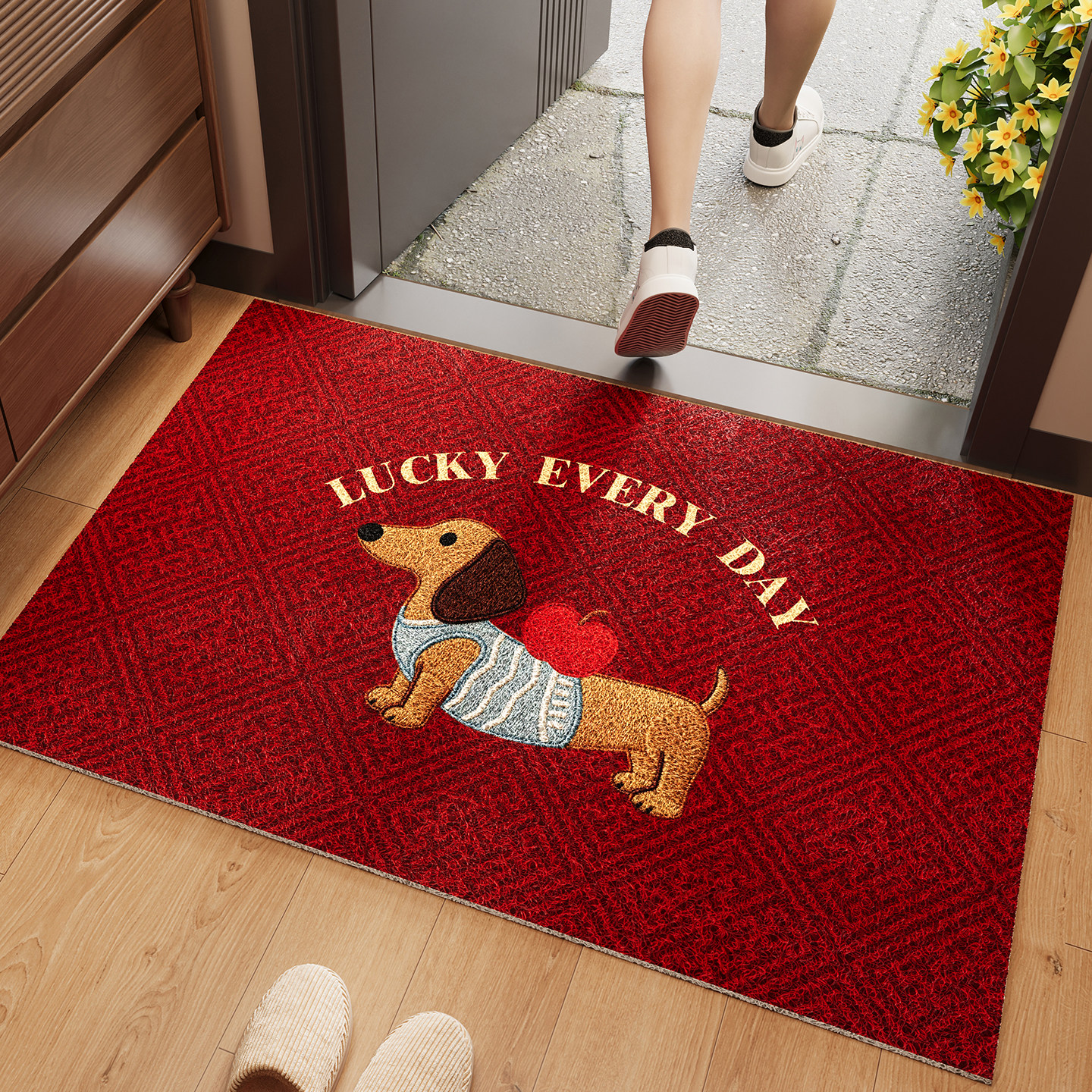 红色卡通丝圈新年地垫入户门垫2026新款防滑除尘可裁剪刮泥地毯,居家布艺,入户地垫,淘宝优惠券,粉丝福利购,淘宝优惠卷