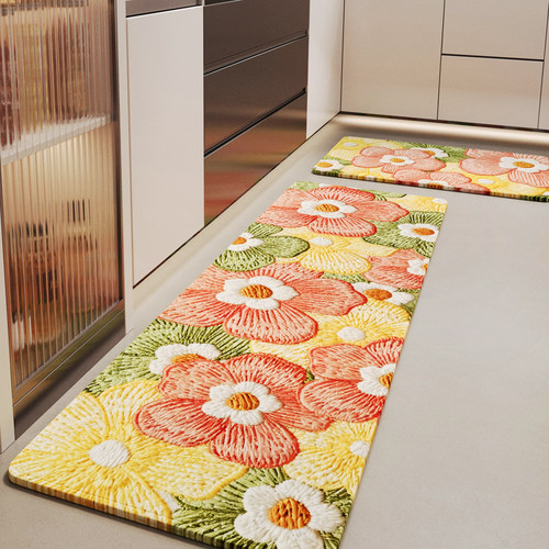 厨房专用地垫仿编织亚麻家用免洗