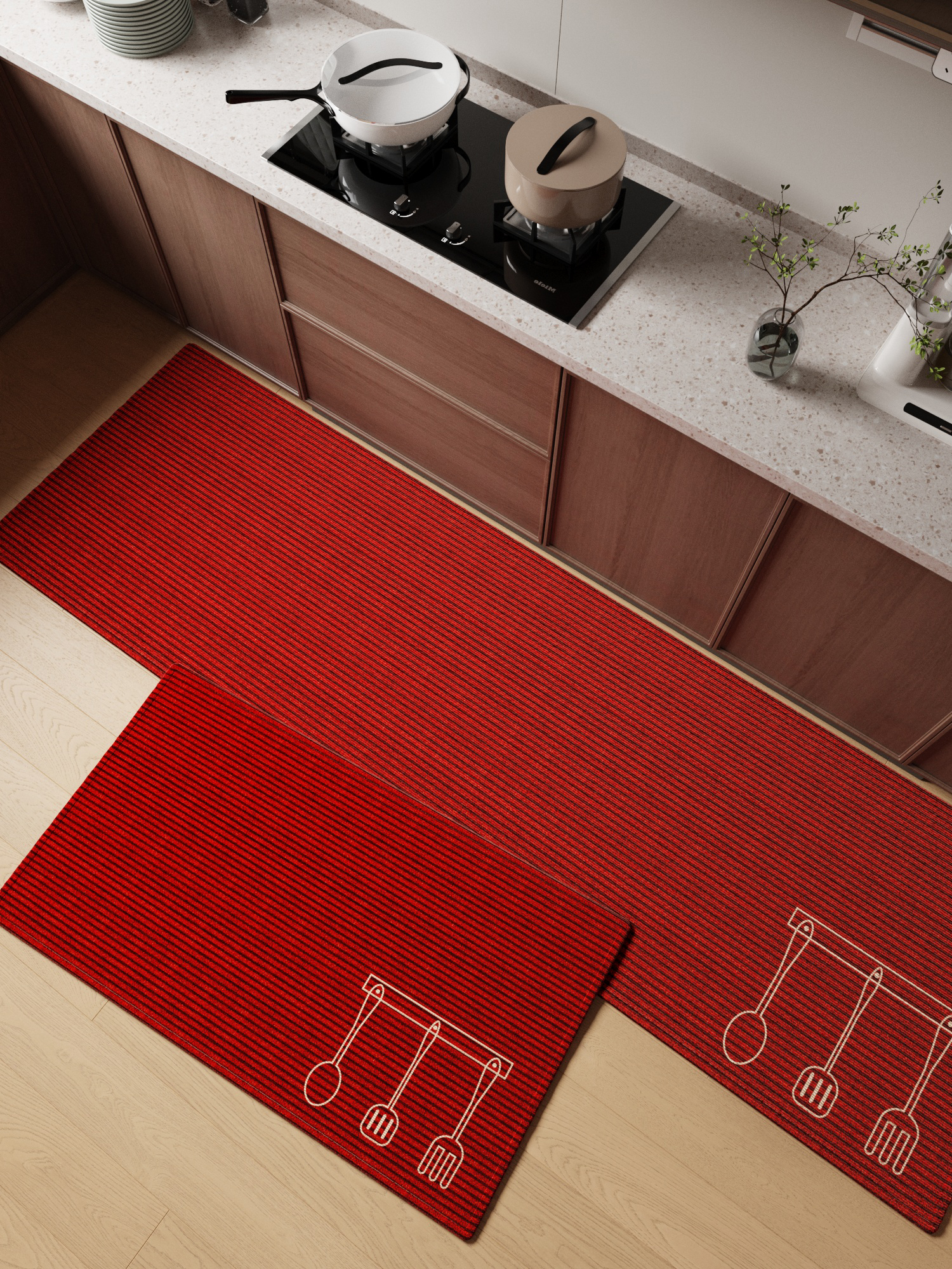 厨房地垫2025新款吸水防滑耐脏耐磨红色卡通喜庆家用门口专用地毯