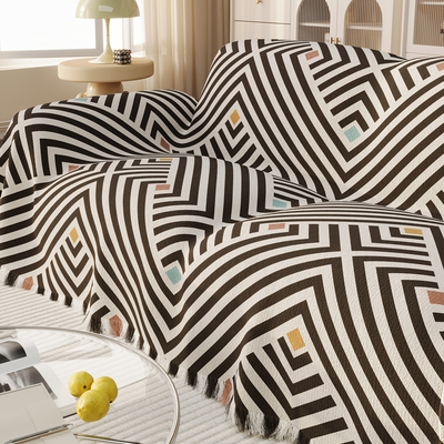 客厅沙发盖巾四季通用简约线条图案除尘防滑可手洗垫布一片式盖垫