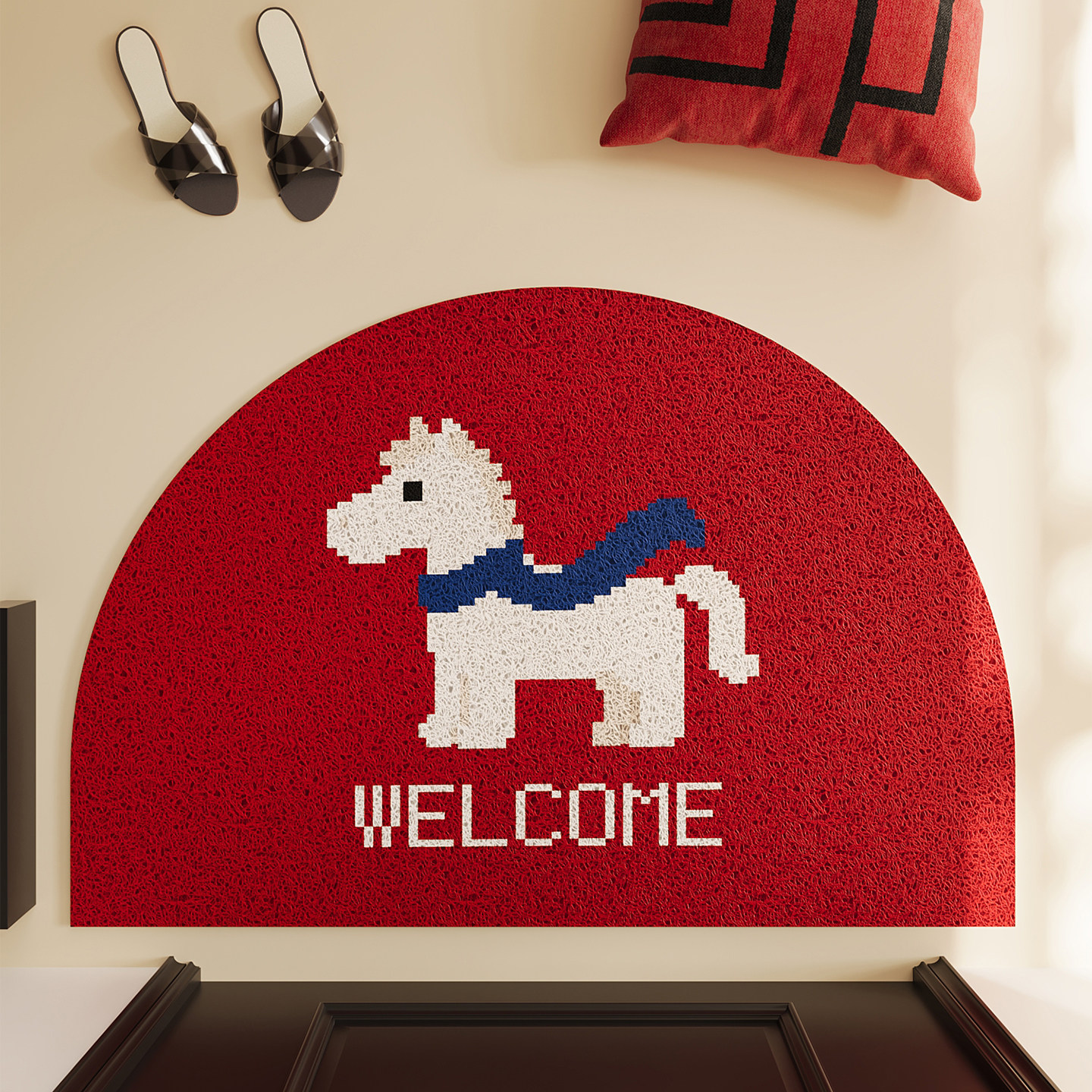 玄关大门口丝圈入户门地垫半圆卡通红色新年脚垫防滑除尘门垫地毯,居家布艺,入户地垫,淘宝优惠券,粉丝福利购,淘宝优惠卷