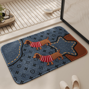 卫生间地垫卡通吸水浴室防滑垫子牛仔腊肠狗加厚厕所门口洗澡地毯