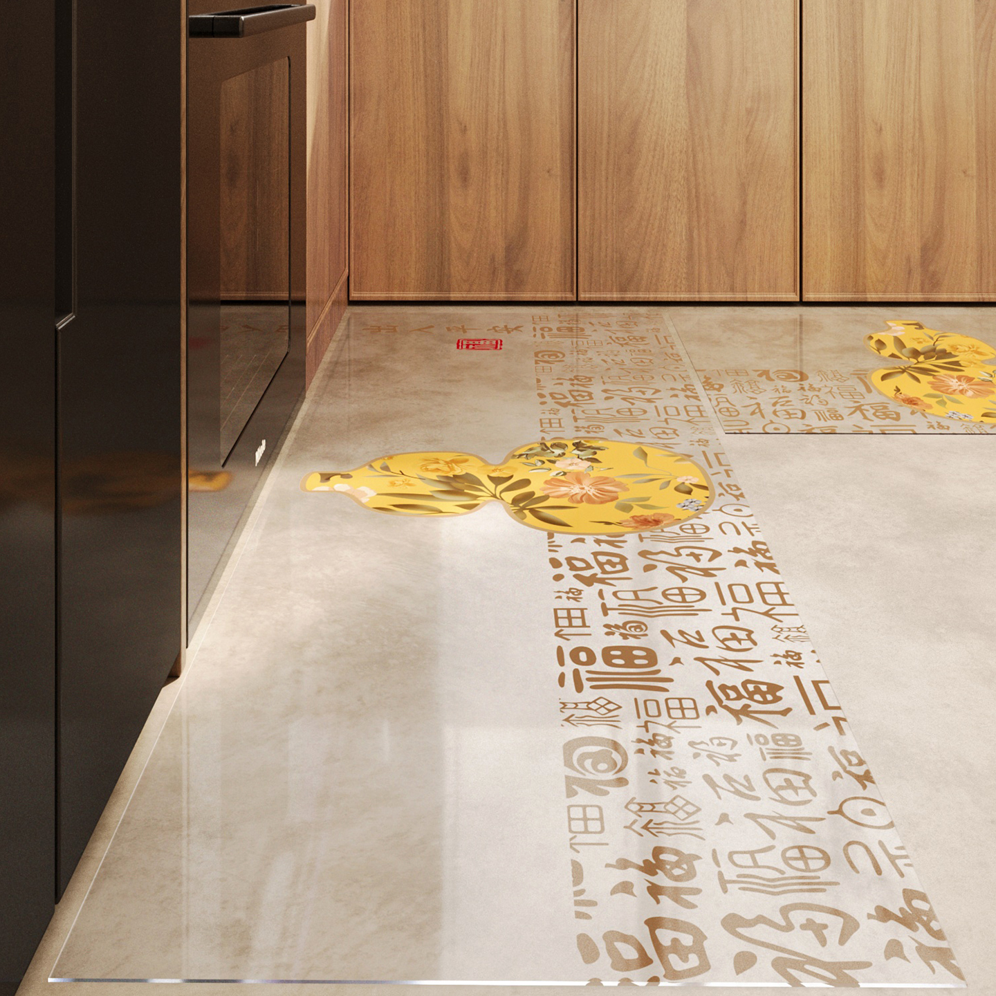 新中式透明厨房防滑防油地垫家用软玻璃免洗可擦防水地毯专用脚垫