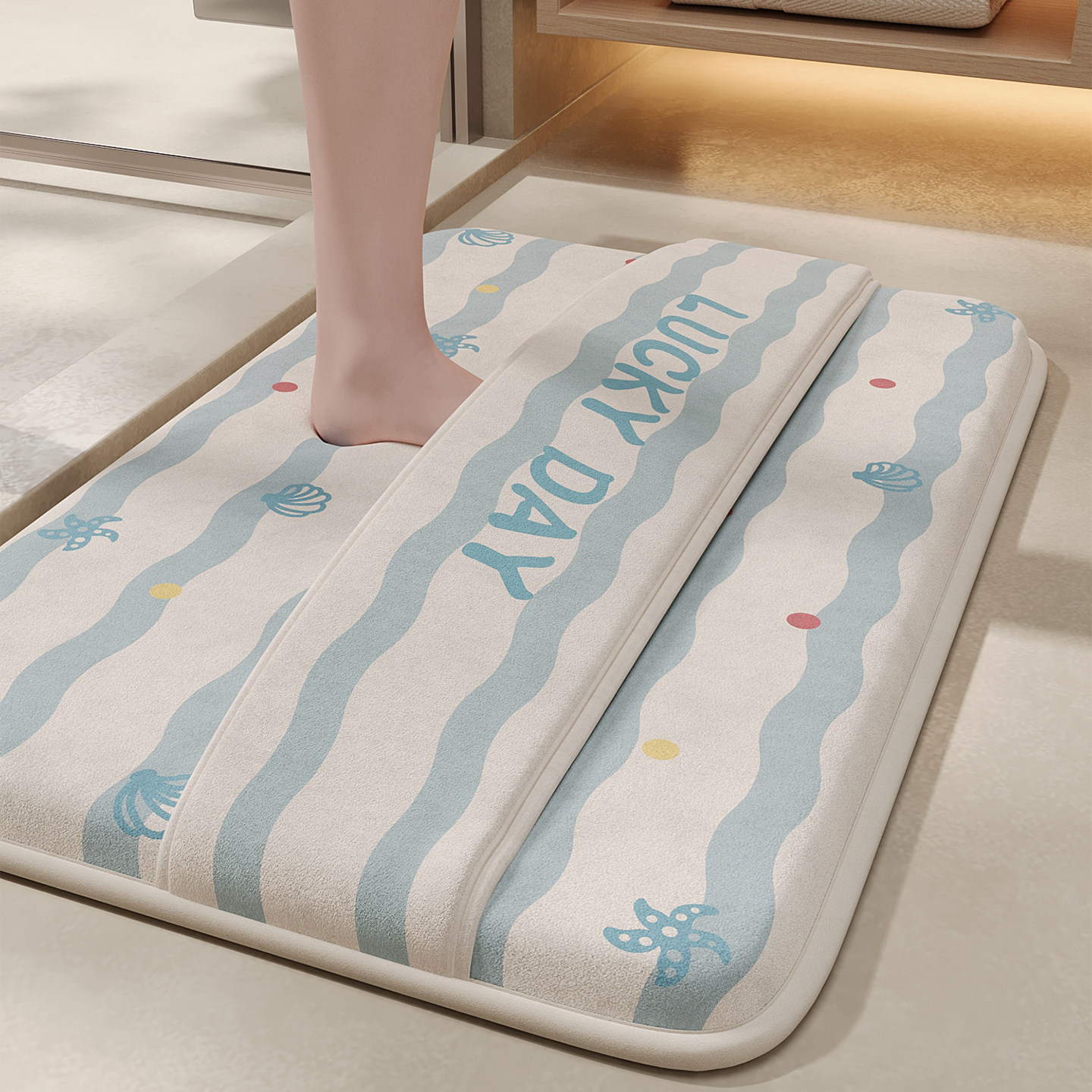 卡通门口擦脚背防滑垫浴室卫生间地垫绑带记忆棉加厚速干吸水地毯