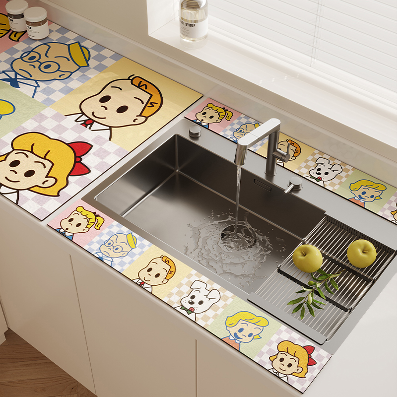 厨房卡通水龙头挡水条吸水垫
