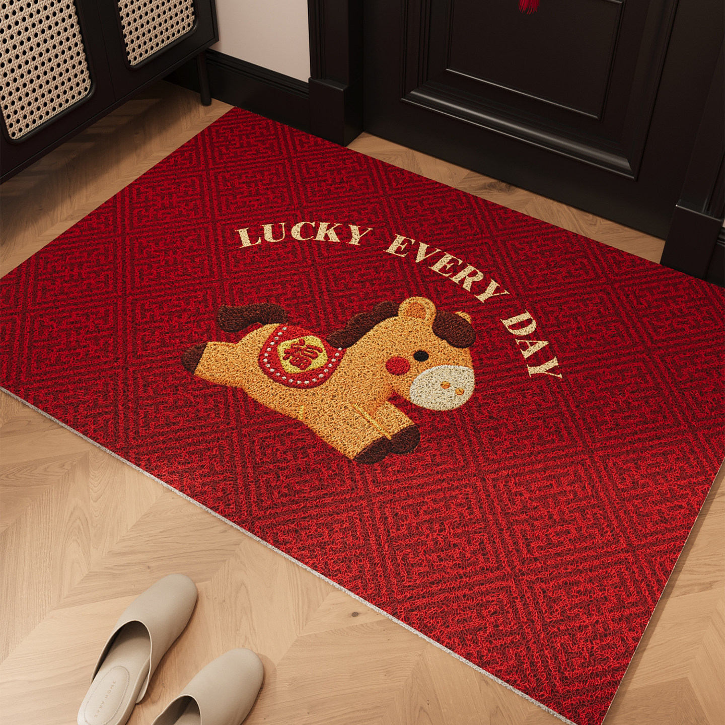 丝圈入户门地垫2026新款除尘免洗进门脚垫卡通红色马年可裁剪地毯,居家布艺,入户地垫,淘宝优惠券,粉丝福利购,淘宝优惠卷