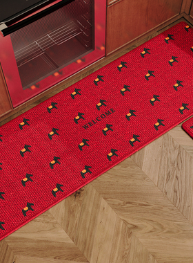 红色卡通家用免洗吸水速干擦脚垫厨房专用地垫耐脏耐磨防滑垫地毯
