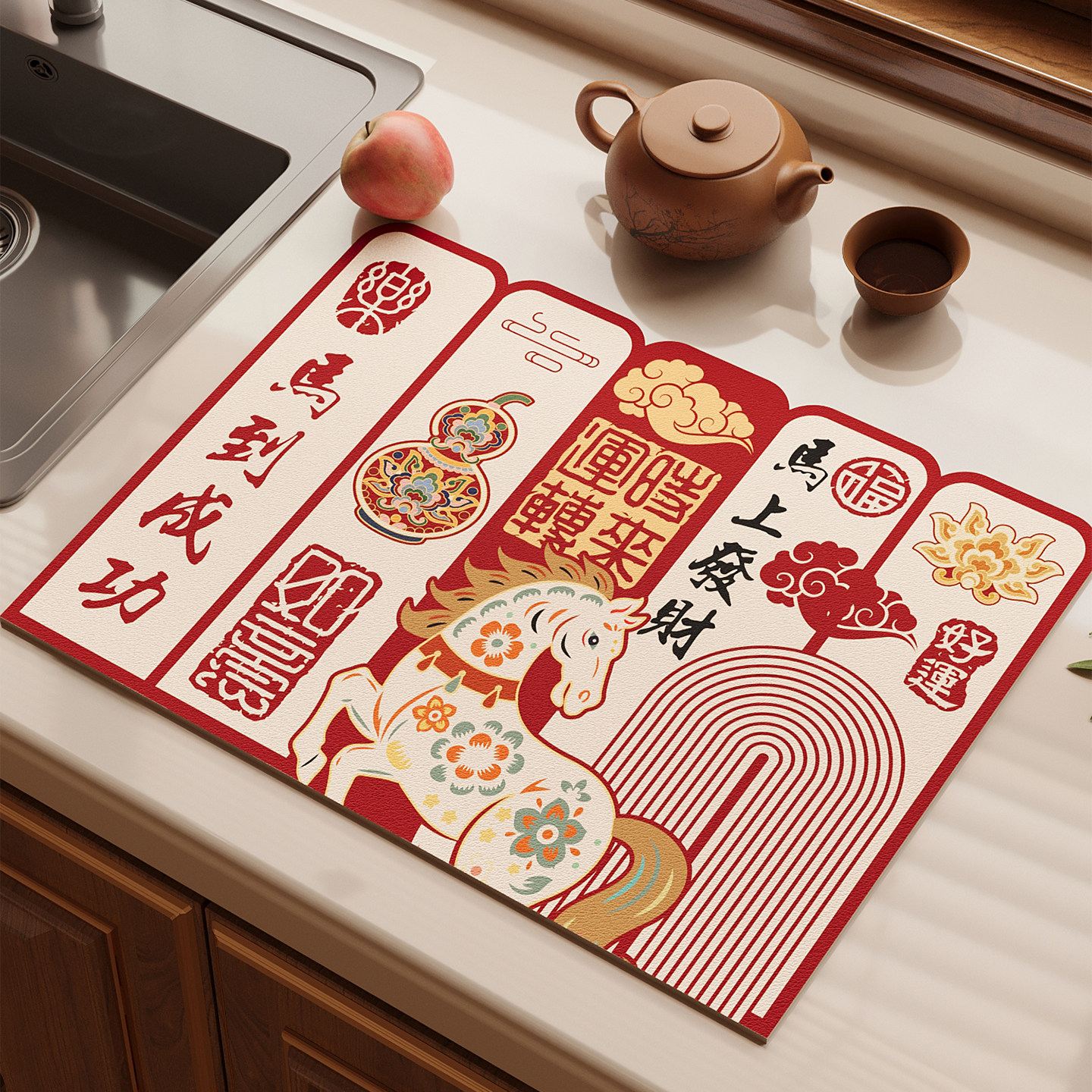 红色厨房沥水台面垫硅藻泥吸水垫厨具隔热垫碗盘杯免洗可擦保护垫,居家布艺,厨房地垫,淘宝优惠券,粉丝福利购,淘宝优惠卷