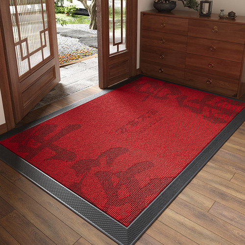 入户门地垫红色高级感别墅