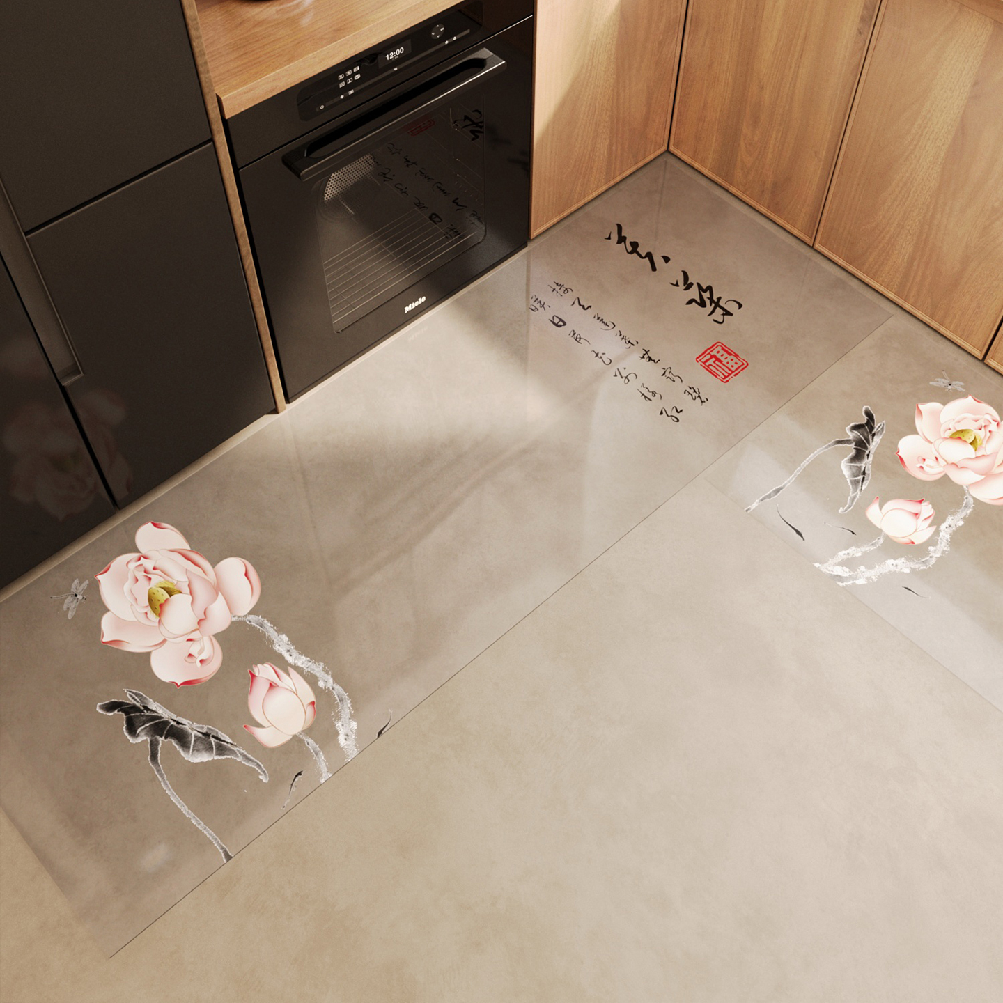 新中式透明厨房防滑防油地垫