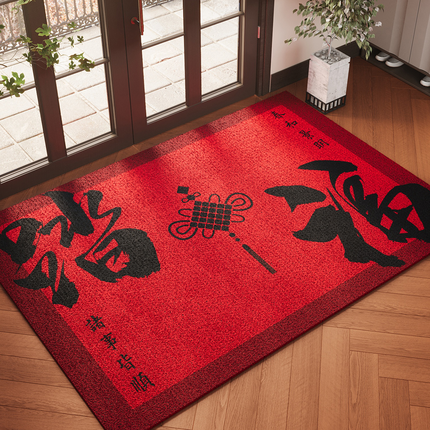 红色入户门地垫PVC丝圈防滑除尘耐磨耐脏脚垫玄关大门口喜庆地毯