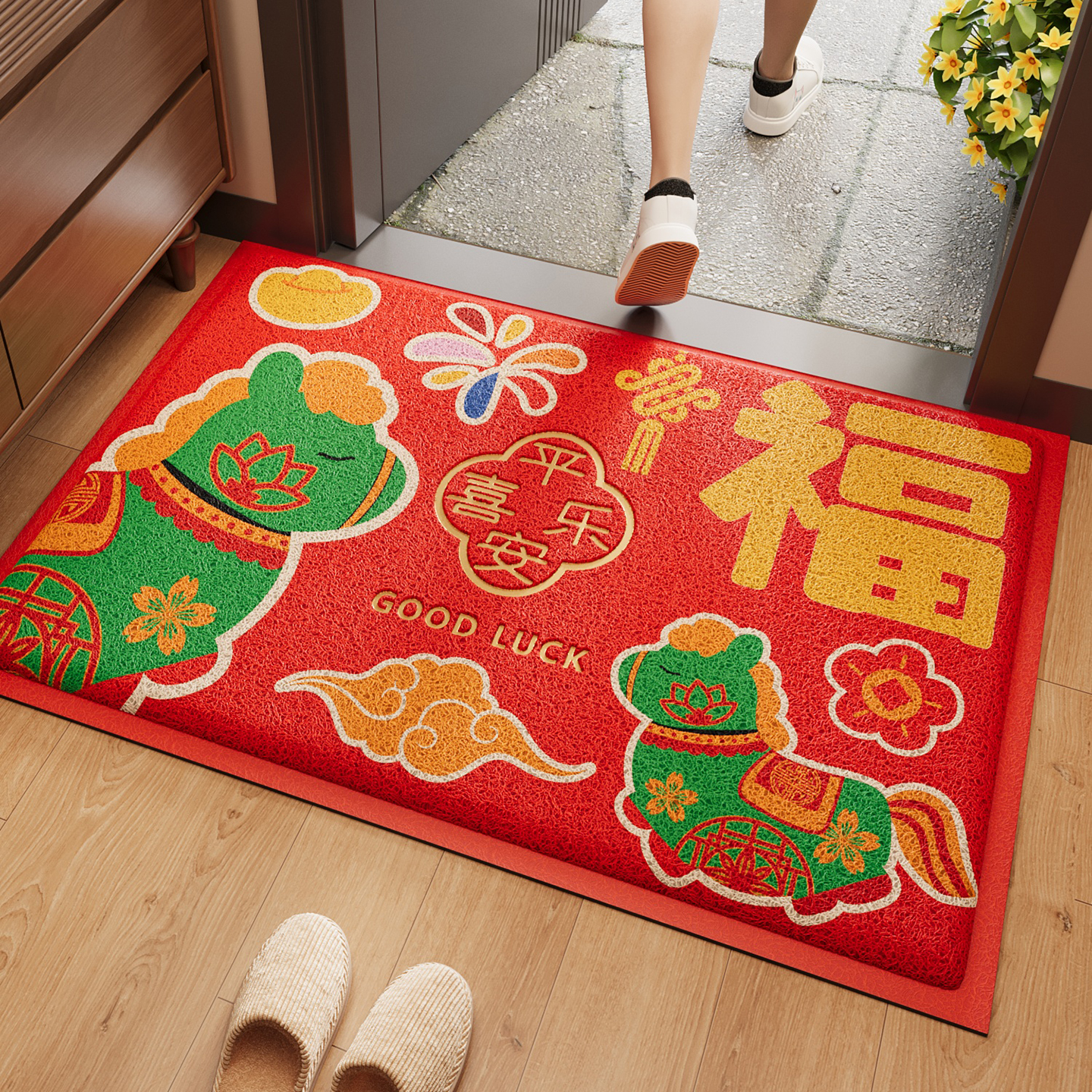 玄关耐磨脚垫地毯防滑除尘红色