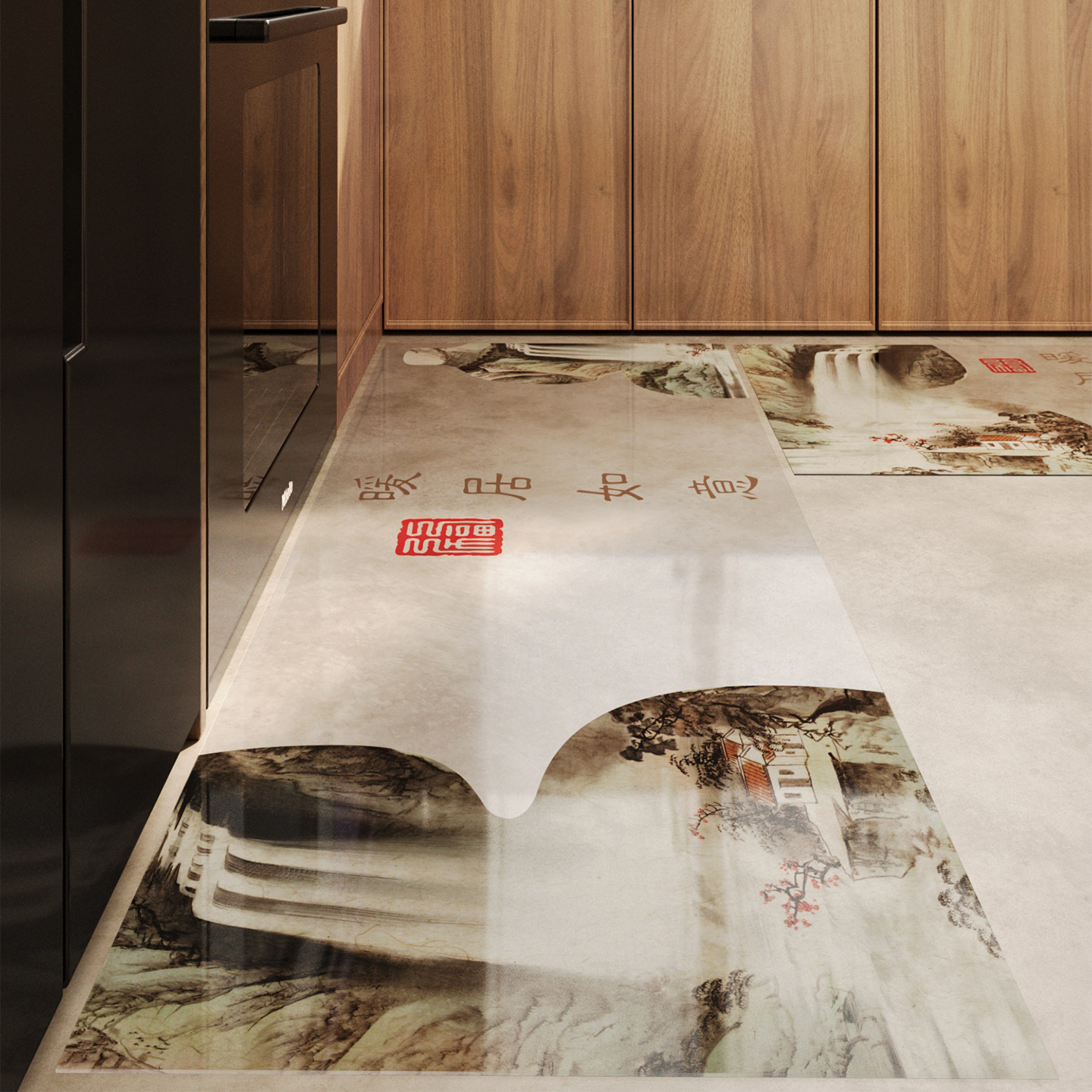 新中式透明厨房防滑防油地垫