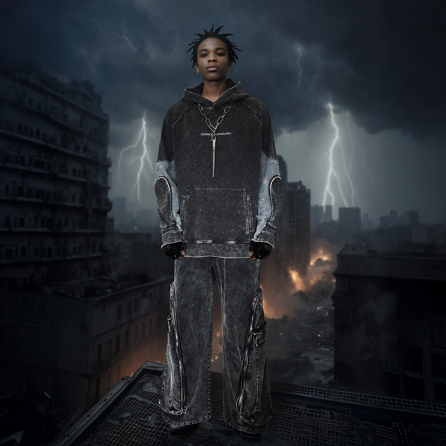 小众个性原创废土风工装口袋卫衣