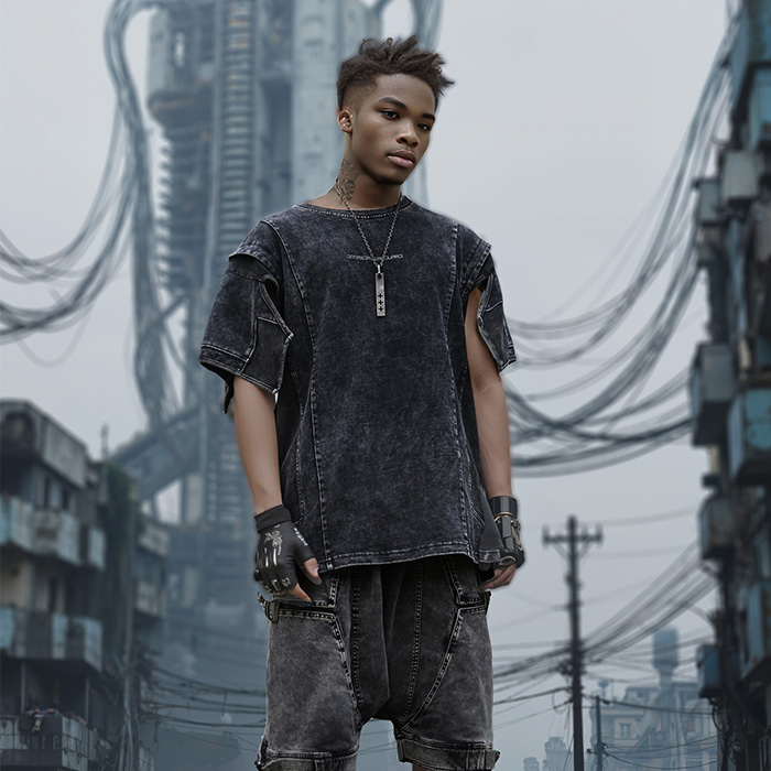 悬浮装甲短袖T恤原创做旧废土