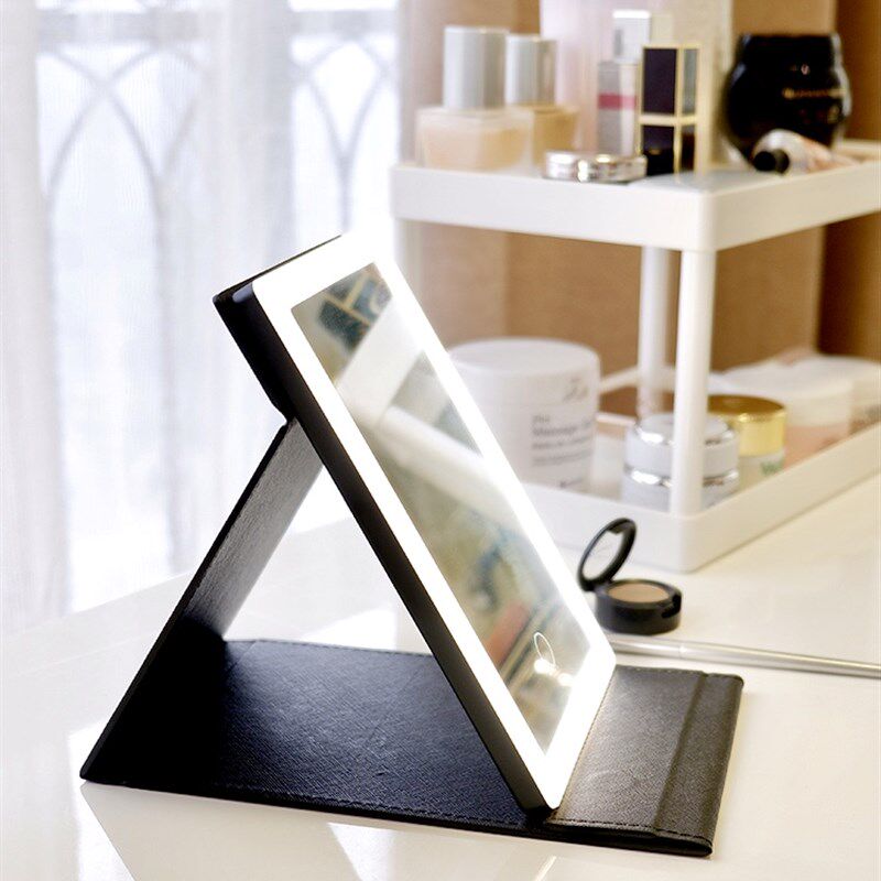 高清led化妆镜 桌面折叠带灯镜子家用宿舍旅行便携补光台式梳妆镜