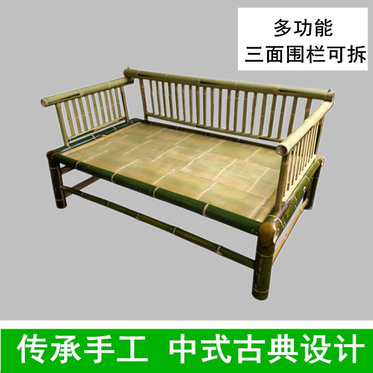 新中式禅意罗汉床竹编 民宿家用竹床沙发定制 手工围栏床护栏可拆