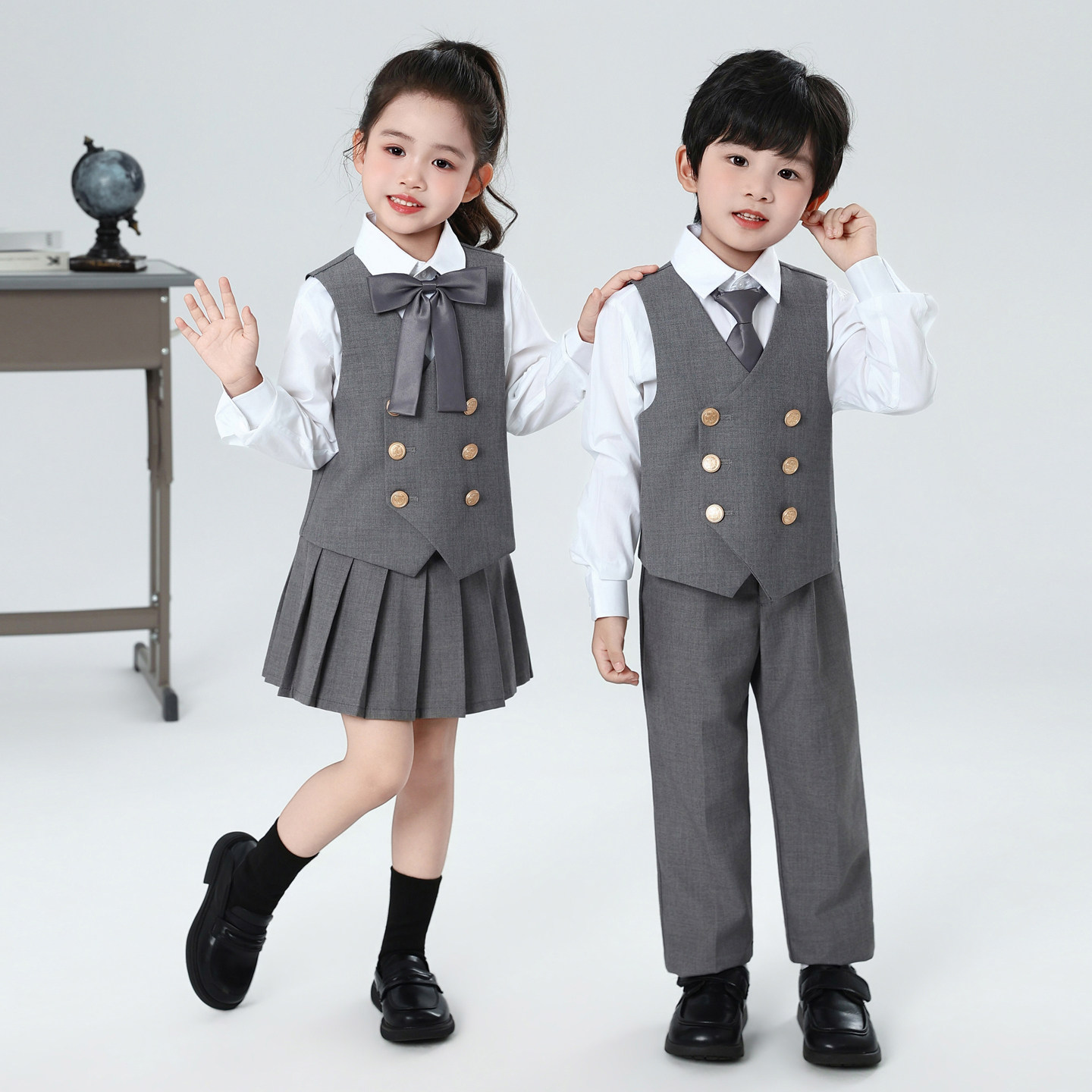 儿童合唱演出服中小学生舞台朗诵比赛表演服主持人礼服学院风班服