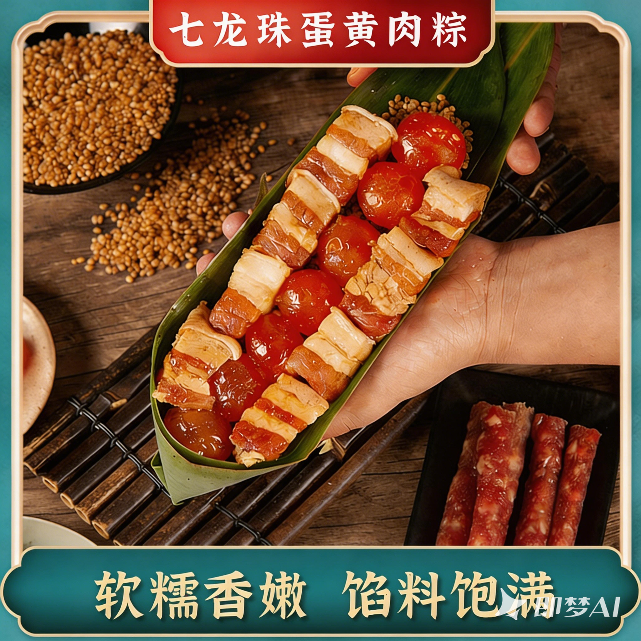 稻廷斋七龙珠蛋黄大肉粽子七龙珠粽子网红长条粽端午节新鲜两只装
