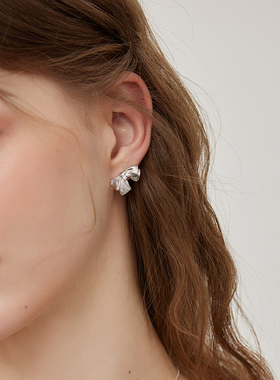 MORI DORI设计双层蝴蝶结耳环微镶锆石轻奢高级感气质百搭耳钉饰