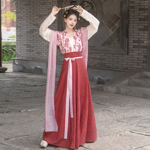 千亭记原创汉服女唐制唐褙子复原款圆领开衫春夏季日常款齐腰破裙