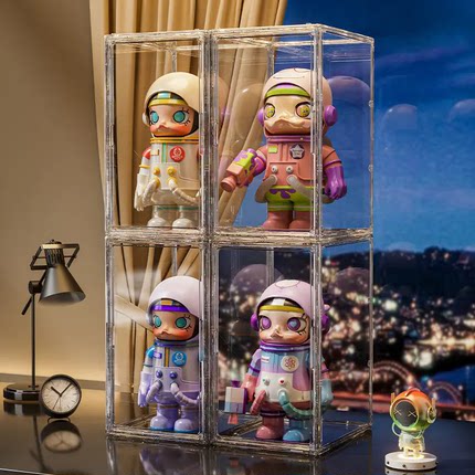 泡泡玛特400展示盒适用盲盒展示架收纳molly透明亚克力手办展示柜