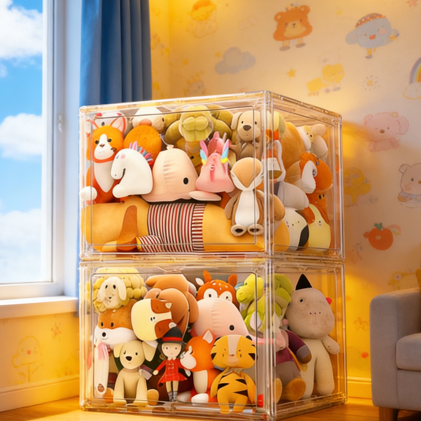亚克力娃娃收纳桶透明装毛绒公仔玩具神器防尘整理玩布偶展示盒柜,收纳整理,手办收纳盒,淘宝优惠券,粉丝福利购,淘宝优惠卷