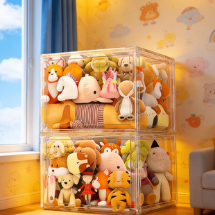 亚克力娃娃收纳桶透明装毛绒公仔玩具神器防尘整理玩布偶展示盒柜