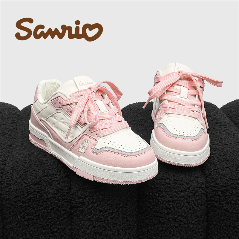 三丽鸥童鞋女童极简粉白色板鞋