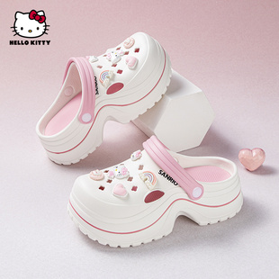 HelloKitty儿童洞洞鞋女童花园鞋大童夏季厚底增高防滑外穿凉拖鞋