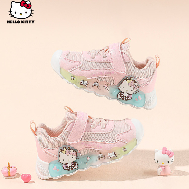 HelloKitty凯蒂猫童鞋女童网面运动鞋儿童学步亮灯鞋女孩发光鞋子
