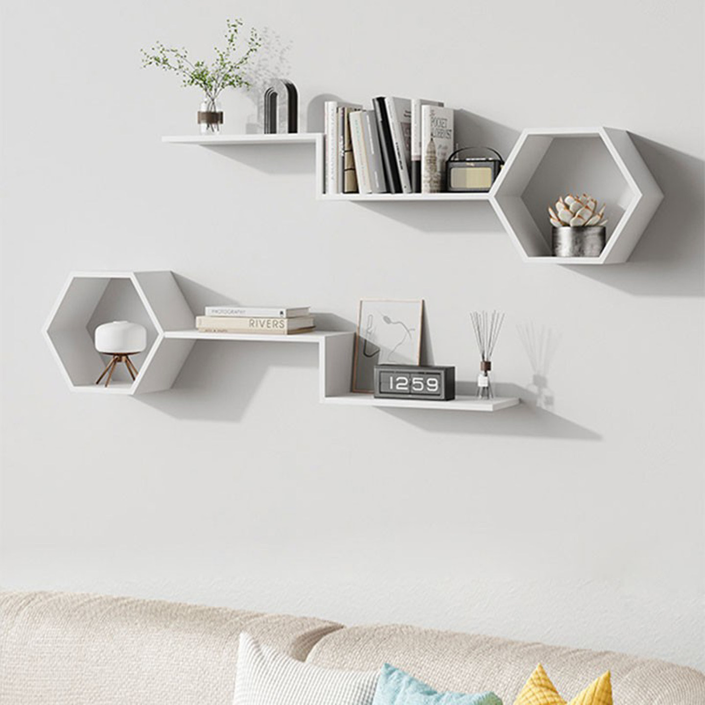 六边形墙上置物架蜂窝书架客厅墙壁架卧室创意电视背景墙面装饰架