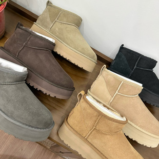 桑坡mini羊皮毛一体周冬雨雪地靴一脚蹬低筒5公分羊毛靴冬季 款