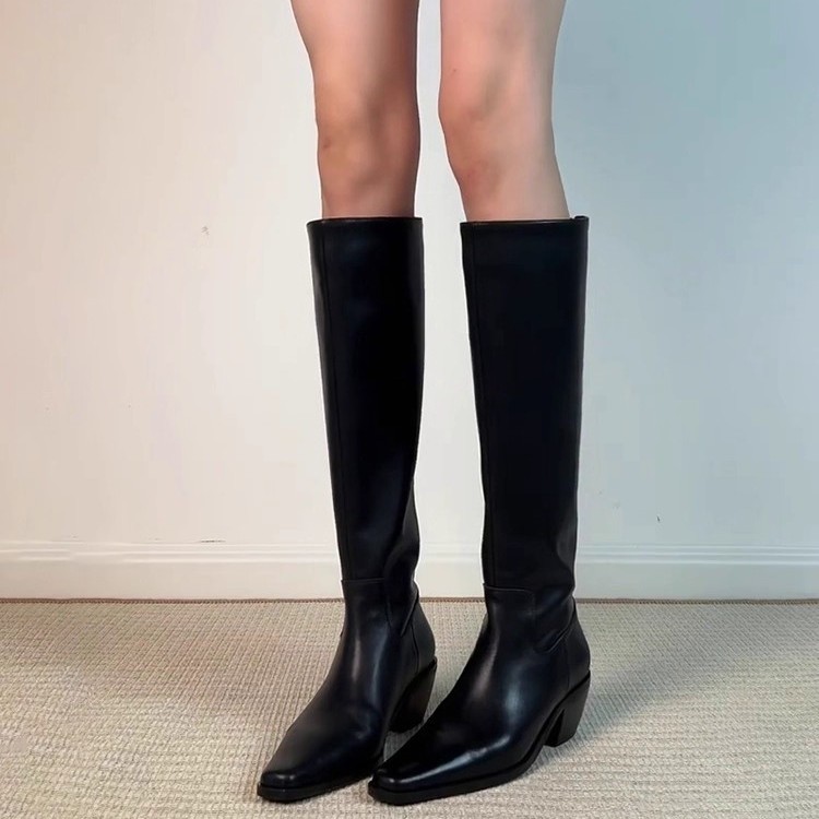牛皮版~内增高8cm长筒靴女秋冬新款加绒保暖高筒骑士靴小个子长靴