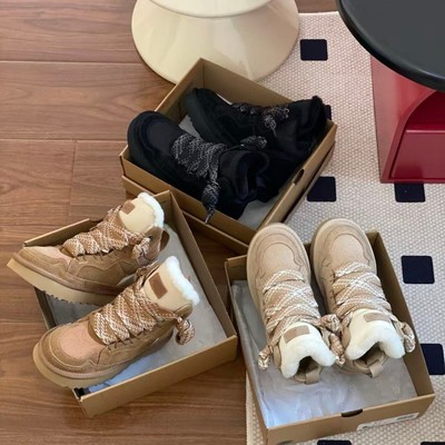 河南桑坡2025新款高低帮梅尔羊皮毛一体雪地靴休闲保暖舒适低筒女