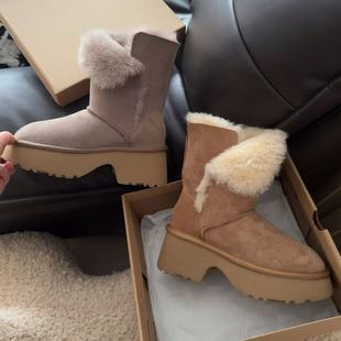 25秋冬女士羊皮毛一体雪地靴宋雨琦同款 坡跟厚底翻毛保暖YUQI 时尚