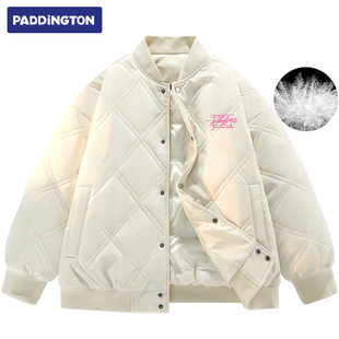 帕丁顿熊菱形格飞行员夹克夜宽松休闲棒球领防风保暖羽绒服外套男