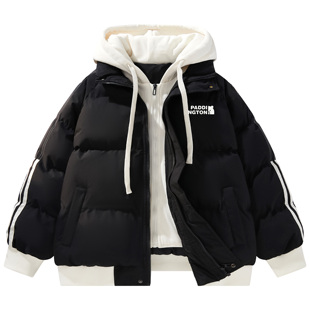 帕丁顿熊假两件连帽小熊字母印花泡芙面包服保暖羽绒服男女同款