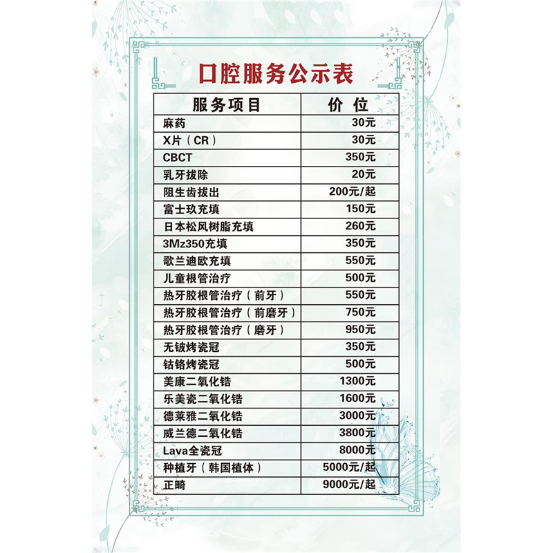 医院卫生院诊所收费项目药物价目表贴纸挂图展板海报印制