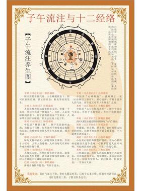 子午流注与十二经络养生图海报美容院养生馆装饰画广告贴画贴纸