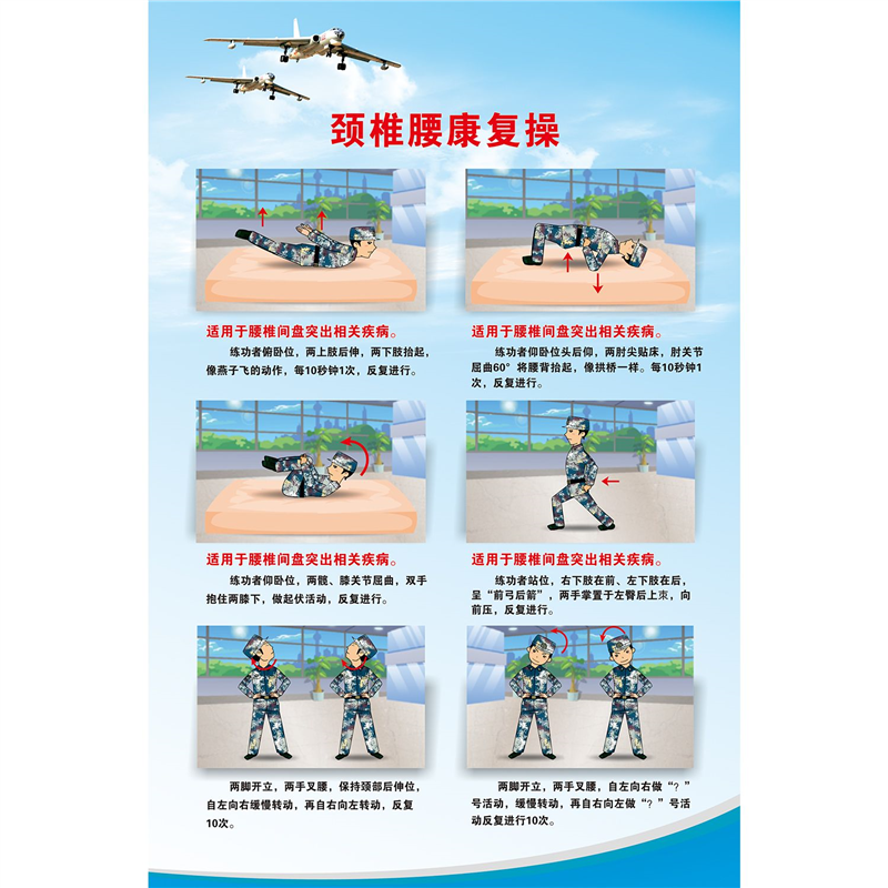 腰椎颈椎疾病功能锻炼操海报腰椎间盘突出宣传画锻炼墙贴挂图画