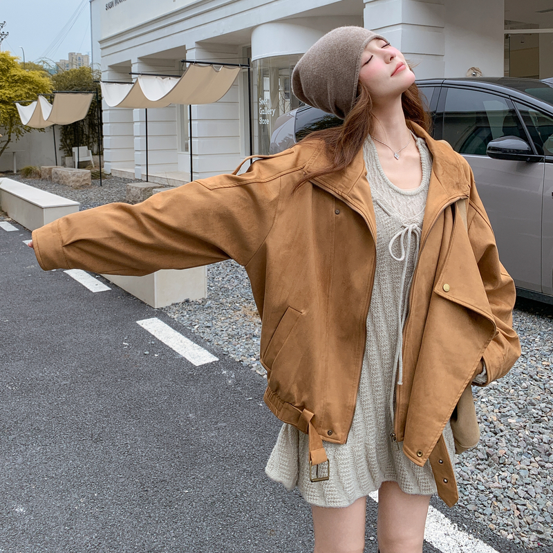 秋季新款卡其色麂皮绒休闲时尚外套203-9523-P175-K258，女装短外套，浙宝203