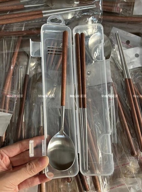 米诺家便携式304鸡翅木套装餐具 便当二件套筷子勺子学生个人旅行