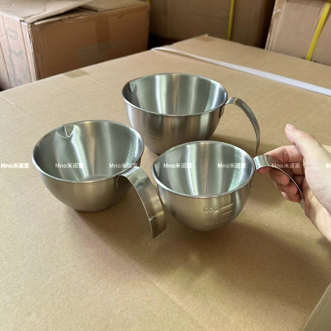 米诺家304不锈钢带把手料理碗 迷你带刻度调料打蛋碗烘焙备菜碗盆