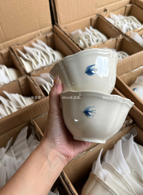 米诺家简约蓝色飞鸟碗小清新日式ins简约蓝燕浅浮雕釉下彩米饭碗