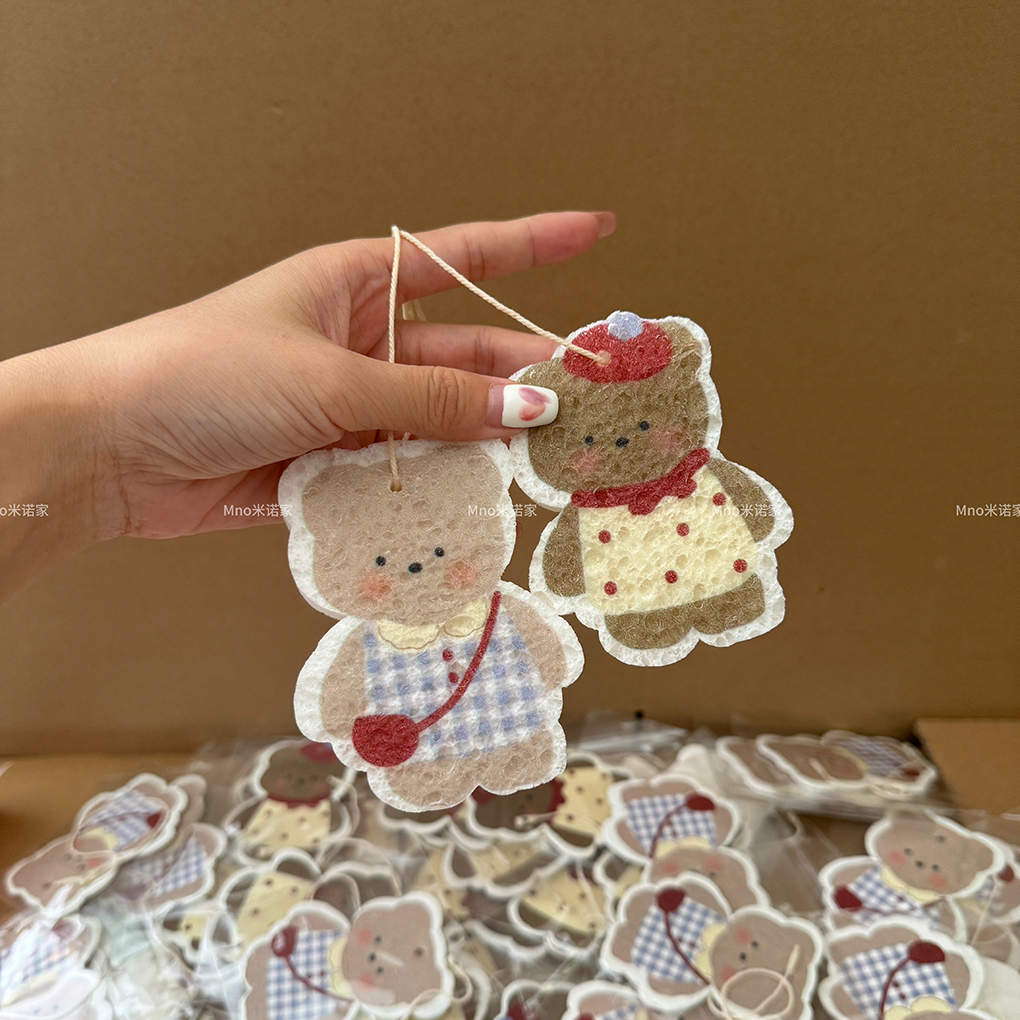 米诺家厨房刷锅去污百洁布可爱卡通动物吸水木浆压缩洗碗清洁海绵