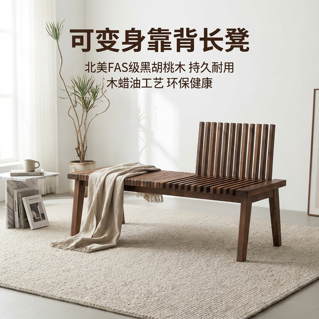 创意实木折叠长条凳中古换鞋凳钢琴实木餐厅休闲条凳简约带靠背